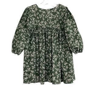 Handmade Girls 6 Twirl Dress Prairie Green Ditsy Floral Puff Sleeve Cottage